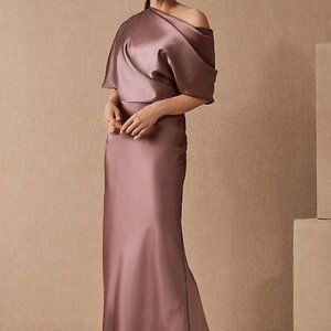 Anthropologie BHLDN Off-the-Shoulder Satin Rose Column Dress - MOTHER OF BRIDE